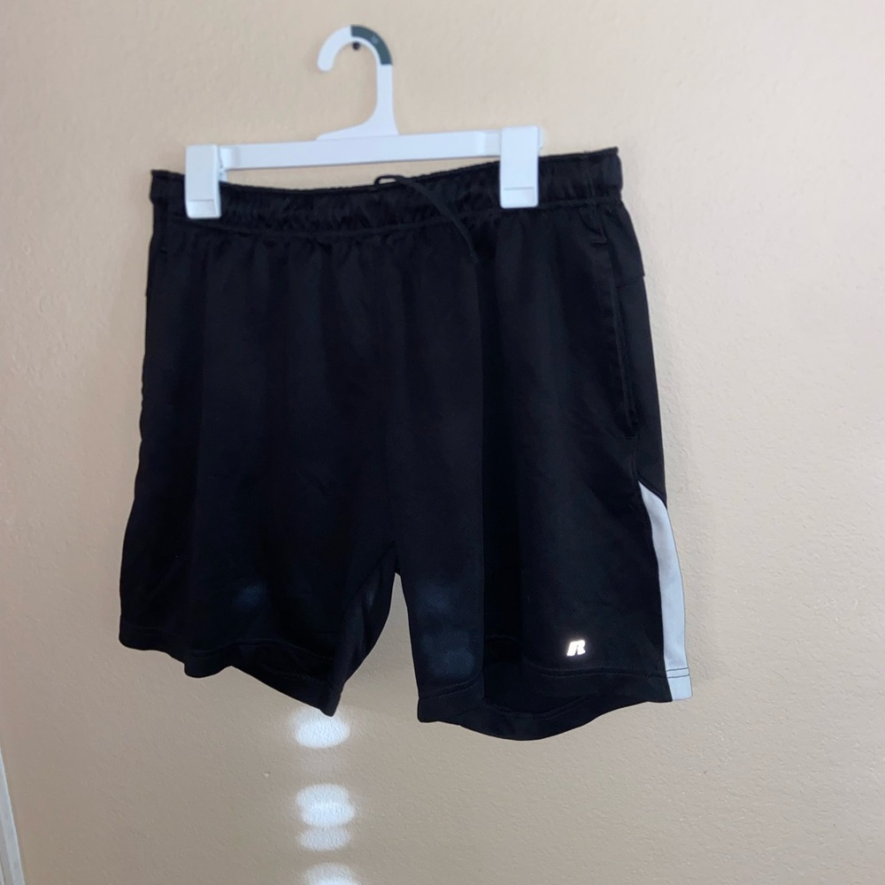 Mens Russel black white y2k active streetwear shorts hybrid slim fit gym bottoms